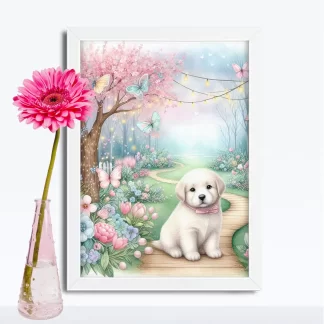 Quadro Decorativo Cachorrinho em jardim encantado SKU: 117g23c