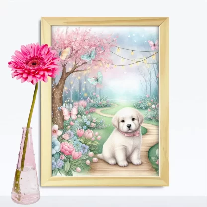 Quadro Decorativo Cachorrinho em jardim encantado SKU: 117g23c