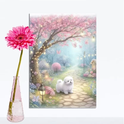 Quadro Decorativo Cachorrinho em jardim encantado SKU: 117g26c