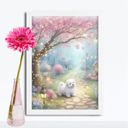 Quadro Decorativo Cachorrinho em jardim encantado SKU: 117g26c