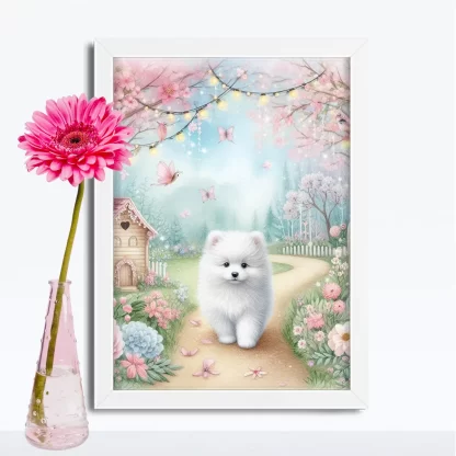 Quadro Decorativo Cachorrinho em jardim encantado SKU: 117g28c