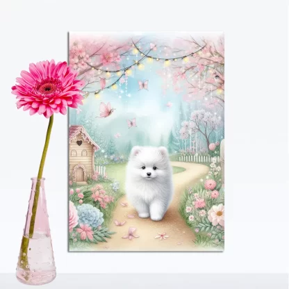 Quadro Decorativo Cachorrinho em jardim encantado SKU: 117g28c