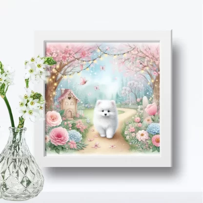 Quadro Decorativo Cachorrinho em jardim encantado SKU: 117g28c