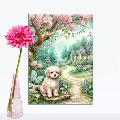 Quadro Decorativo Cachorrinho em jardim encantado SKU: 117g29c