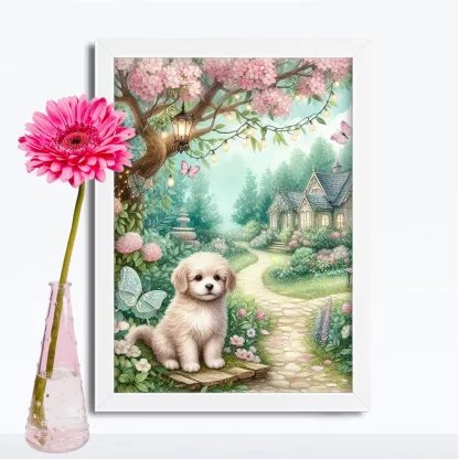 Quadro Decorativo Cachorrinho em jardim encantado SKU: 117g29c