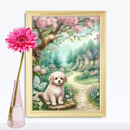 Quadro Decorativo Cachorrinho em jardim encantado SKU: 117g29c