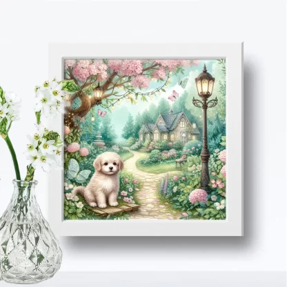 Quadro Decorativo Cachorrinho em jardim encantado SKU: 117g29c