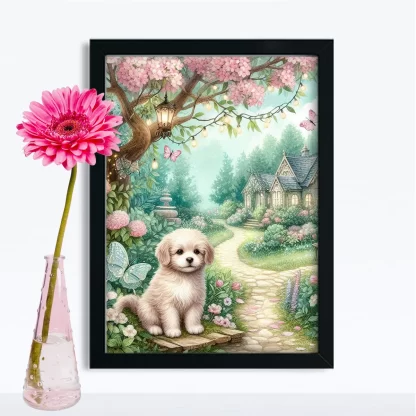 Quadro Decorativo Cachorrinho em jardim encantado SKU: 117g29c