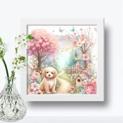 Quadro Decorativo Cachorrinho em jardim encantado SKU: 117g30c