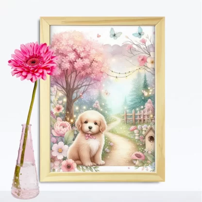 Quadro Decorativo Cachorrinho em jardim encantado SKU: 117g30c