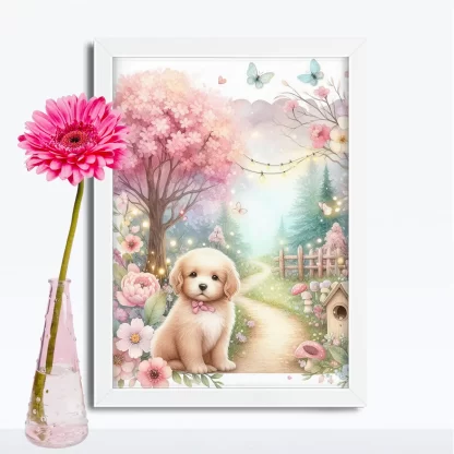 Quadro Decorativo Cachorrinho em jardim encantado SKU: 117g30c