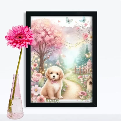 Quadro Decorativo Cachorrinho em jardim encantado SKU: 117g30c