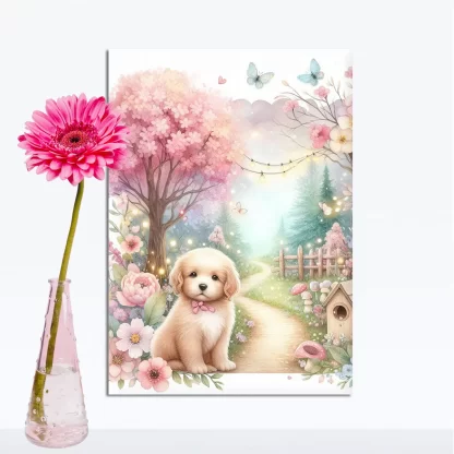 Quadro Decorativo Cachorrinho em jardim encantado SKU: 117g30c