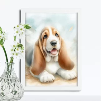 Quadro Infantil com Cachorro Basset