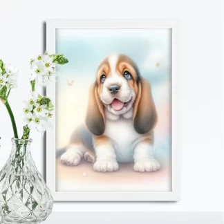 Quadro Infantil Cachorrinho Basset Fofo