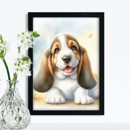 Quadro Decorativo Cachorro Basset Fofo