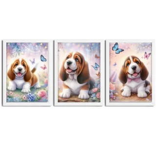 Ilumine o quarto infantil com nosso quadro decorativo de cachorro soprando bola de chiclete. Design fofo e alta qualidade. Compre já!