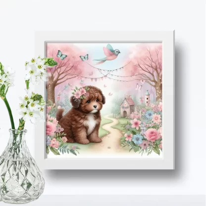 Quadro Decorativo Cachorrinho em jardim encantado SKU: 117g31c