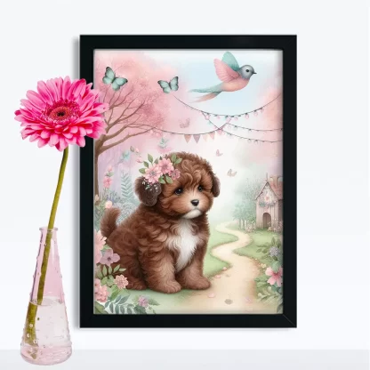 Quadro Decorativo Cachorrinho em jardim encantado SKU: 117g31c