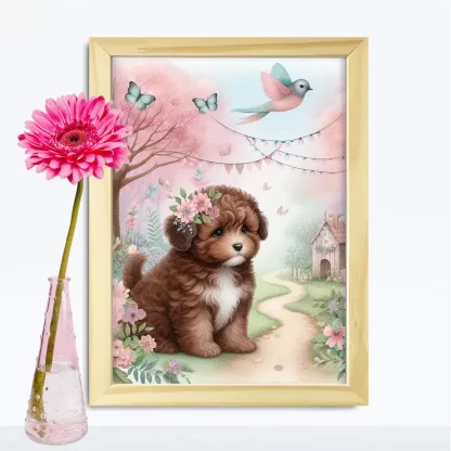 Quadro Decorativo Cachorrinho em jardim encantado SKU: 117g31c