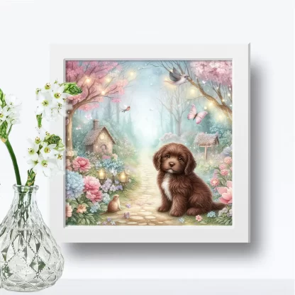 Quadro Decorativo Cachorrinho em jardim encantado SKU: 117g32c