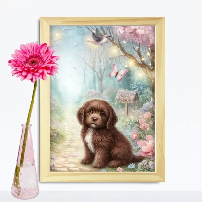 Quadro Decorativo Cachorrinho em jardim encantado SKU: 117g32c