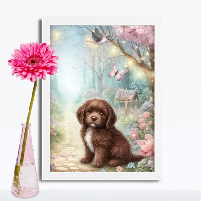 Quadro Decorativo Cachorrinho em jardim encantado SKU: 117g32c