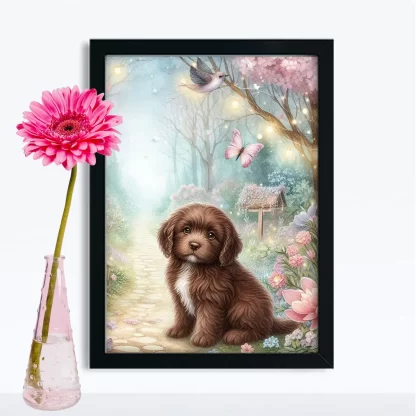 Quadro Decorativo Cachorrinho em jardim encantado SKU: 117g32c