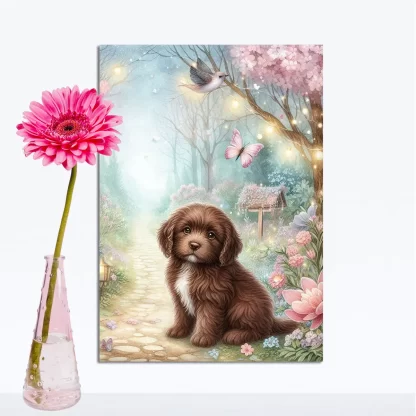 Quadro Decorativo Cachorrinho em jardim encantado SKU: 117g32c