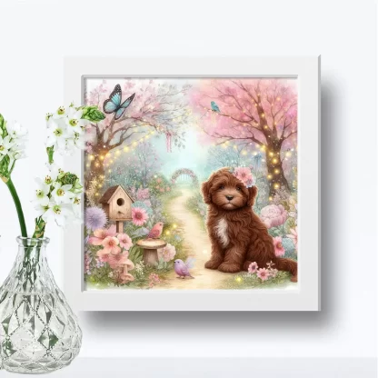 Quadro Decorativo Cachorrinho em jardim encantado SKU: 117g33c