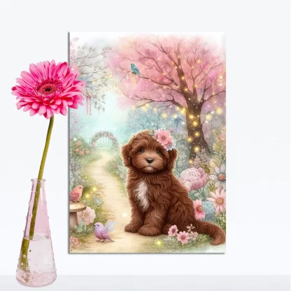 Quadro Decorativo Cachorrinho em jardim encantado SKU: 117g33c