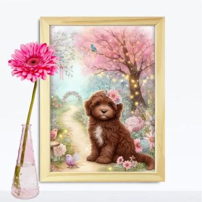 Quadro Decorativo Cachorrinho em jardim encantado SKU: 117g33c