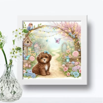 Quadro Decorativo Cachorrinho em jardim encantado SKU: 117g34c