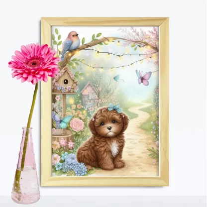 Quadro Decorativo Cachorrinho em jardim encantado SKU: 117g34c