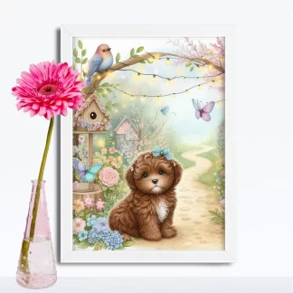 Quadro Decorativo Cachorrinho em jardim encantado SKU: 117g34c