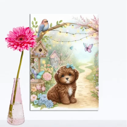 Quadro Decorativo Cachorrinho em jardim encantado SKU: 117g34c