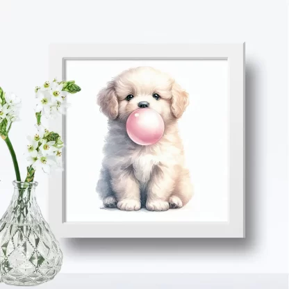 Quadro Decorativo Infantil com Cachorro e Chiclete