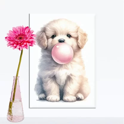 Quadro Decorativo Infantil com Cachorro e Chiclete