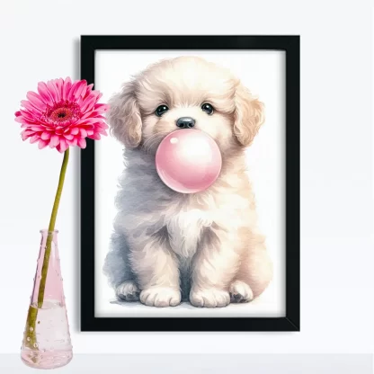 Quadro Decorativo Infantil com Cachorro e Chiclete