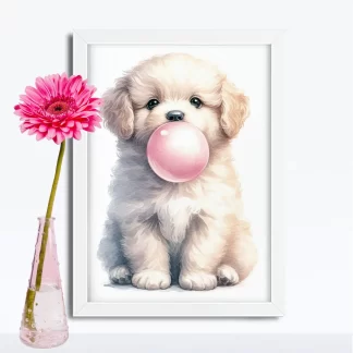 Quadro Decorativo Infantil com Cachorro e Chiclete