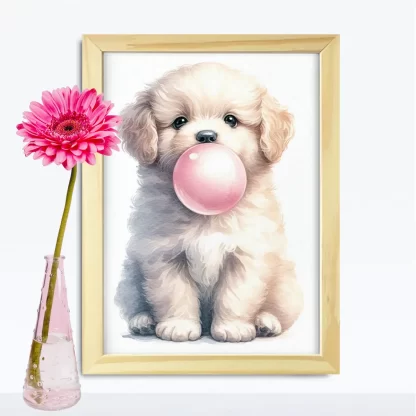 Quadro Decorativo Infantil com Cachorro e Chiclete