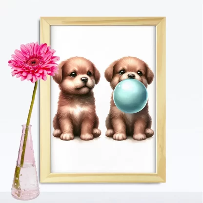 Quadro Decorativo Cachorrinhos e chiclete