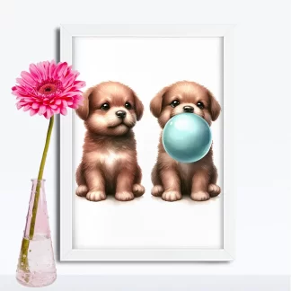 Quadro Decorativo Cachorrinhos e chiclete