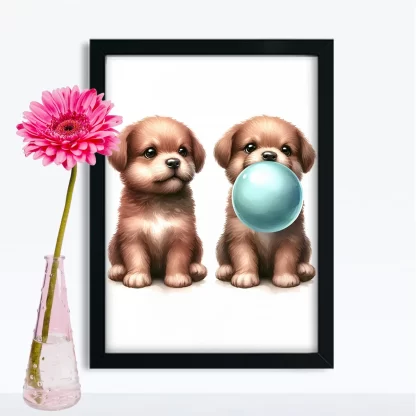 Quadro Decorativo Cachorrinhos e chiclete