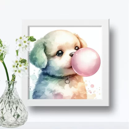 Quadro Cachorro e Chiclete para Decoração Infantil