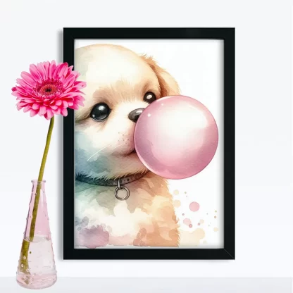 Quadro Cachorro e Chiclete para Decoração Infantil