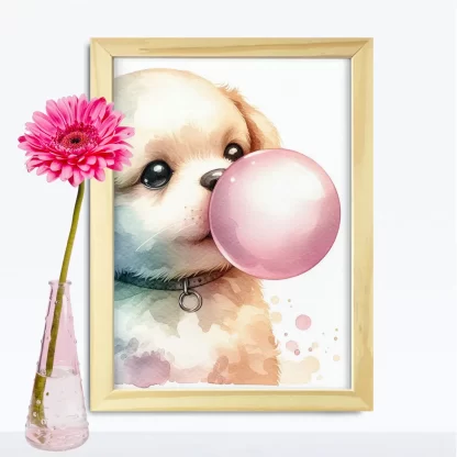 Quadro Cachorro e Chiclete para Decoração Infantil