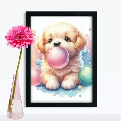 Quadro Decorativo Cachorro e Chiclete Fofo