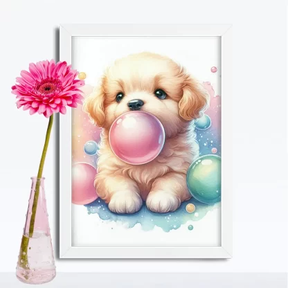 Quadro Decorativo Cachorro e Chiclete Fofo