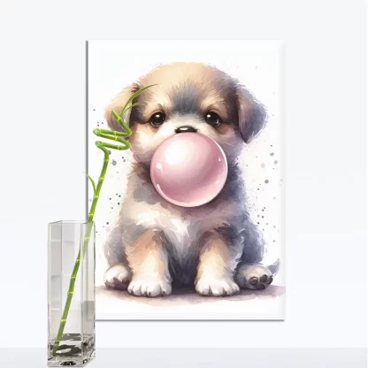 Quadro Infantil Cachorrinho com Bola de Chiclete